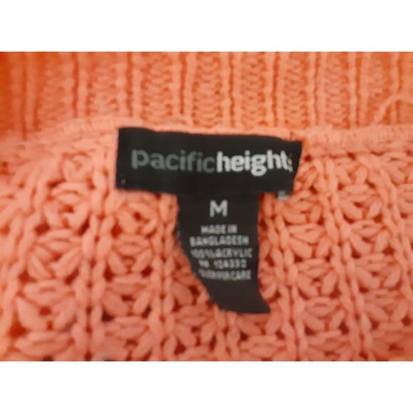 Pacific Heights Sweater Women's Size M Orange Crochet Open Knit Long Sleeve - Picture 5 of 5